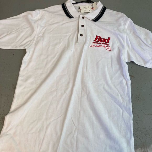 Other - Racing Logo White Polo Shirt with Black-Trim Collar